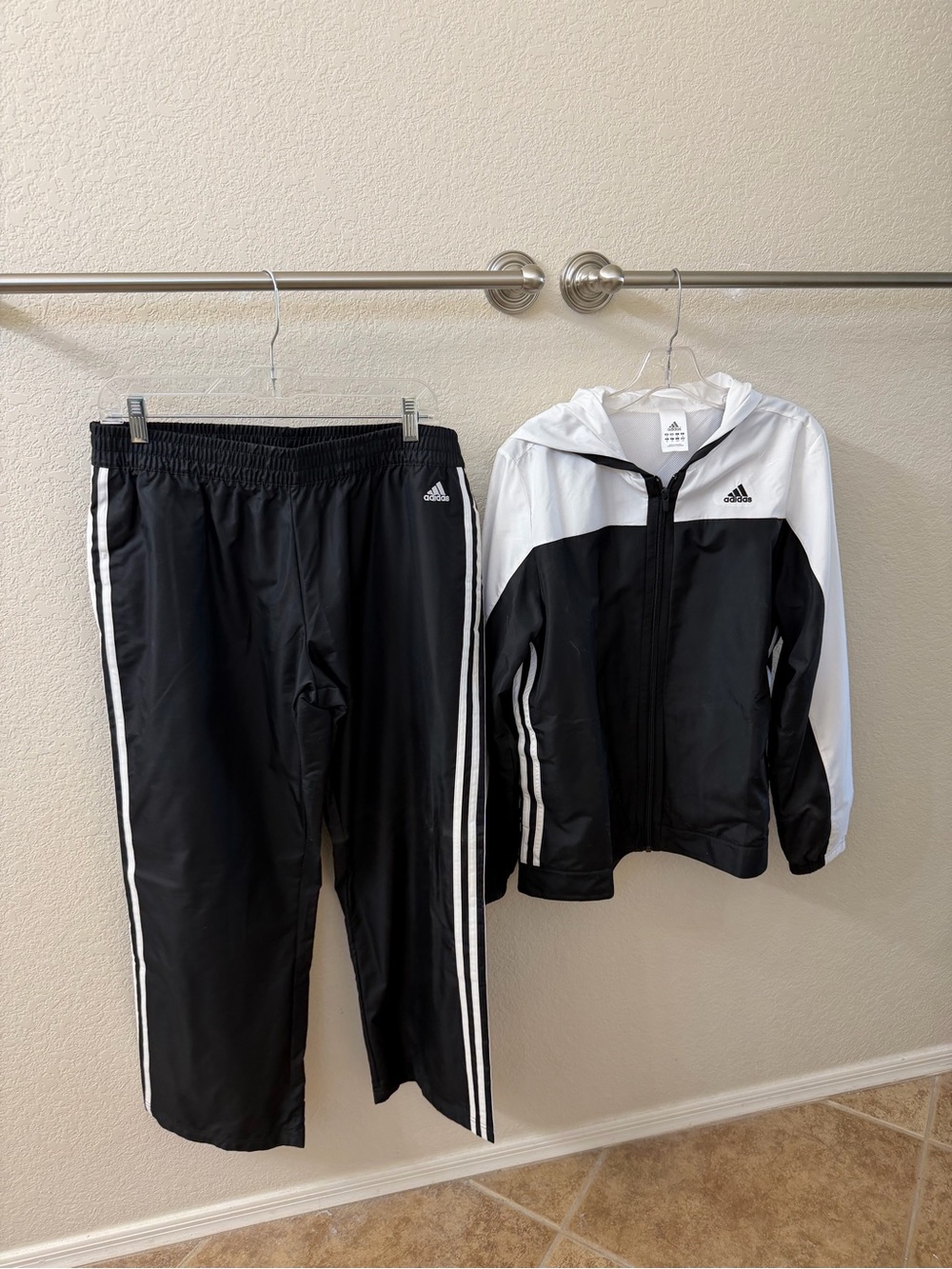 adidas White and Black Zip-Up Athletic Jacket